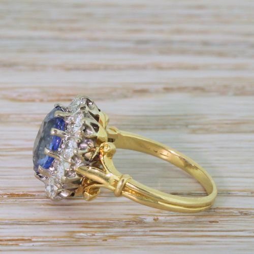 fig 2. Mid Century 3.48 Carat Natural Ceylon Sapphire & Diamond Ring, circa 1965
