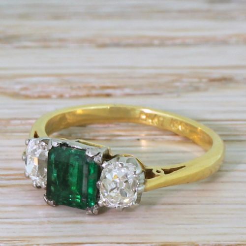 Art Deco Emerald & Old Mine Cut Diamond Trilogy, Circa 1920
