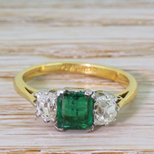 fig 1. Art Deco Emerald & Old Mine Cut Diamond Trilogy, circa 1920