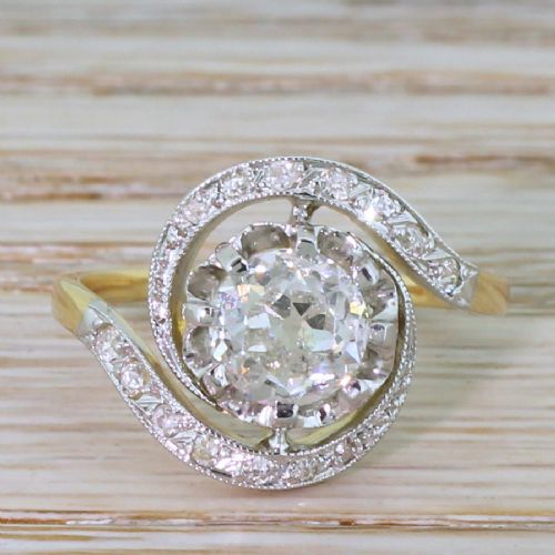 fig 1. Art Deco 1.51 Carat Old Cut Diamond Tourbillon Ring, French, circa 1935
