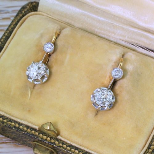 Art Deco 1.52 Carat Old European Cut Diamond Drop Earrings, Circa 1935
