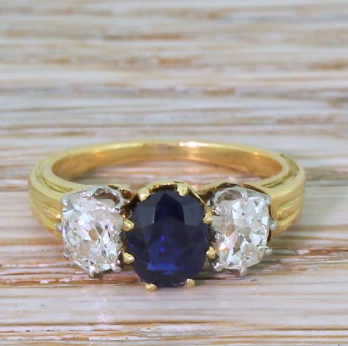 fig 1. Art Deco 0.80 Carat Sapphire & 0.53 Carat Diamond Trilogy Ring, circa 1920