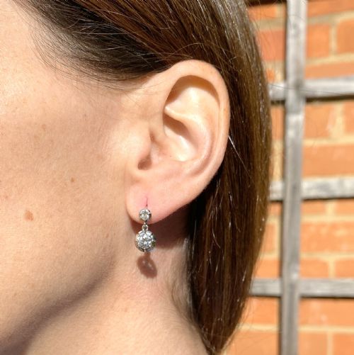 fig 1. Mid Century 0.86 Carat Transitional Cut Diamond Earrings, circa 1950