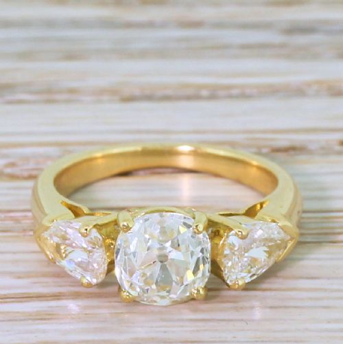 fig 1. Art Deco 2.52 Carat Old Cut & Pear Cut Diamond Trilogy Ring, French, circa 1930