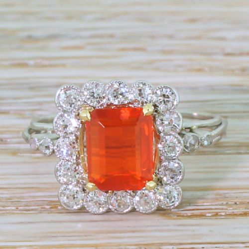 fig 1. Mid Century 1.30 Carat Fire Opal & 0.72 Carat Diamond Ring, circa 1960