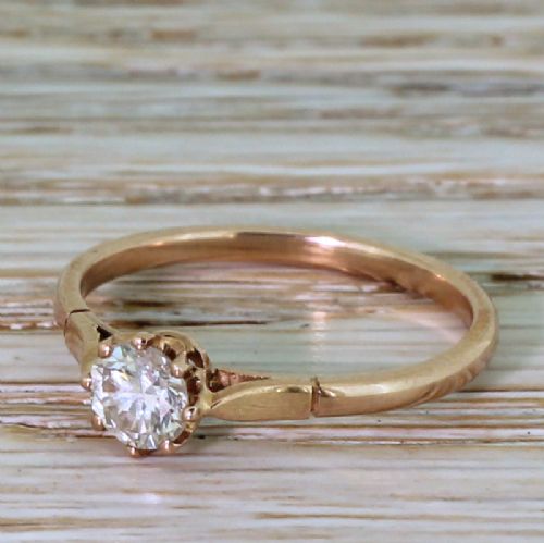 Mid Century 0.43 Carat Transitional Cut Diamond Engagement Ring, Circa 1955
