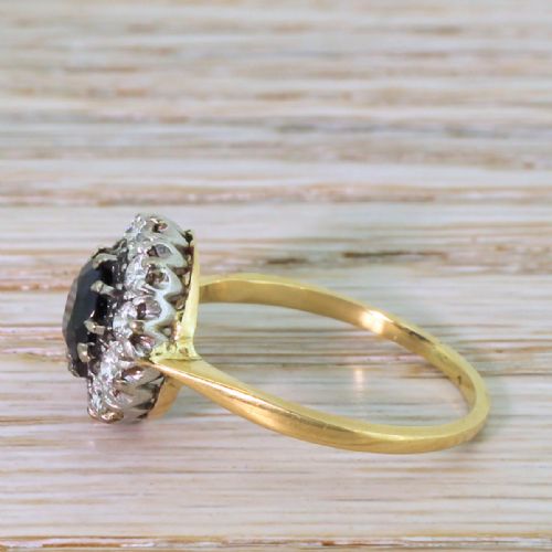 fig 2. Mid Century 1.13 Carat Sapphire & 0.50 Carat Diamond Cluster Ring, circa 1965