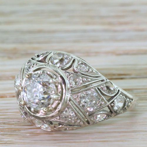 Victorian 2.17 Carat Old Cut Diamond Bombé Ring, Circa 1870