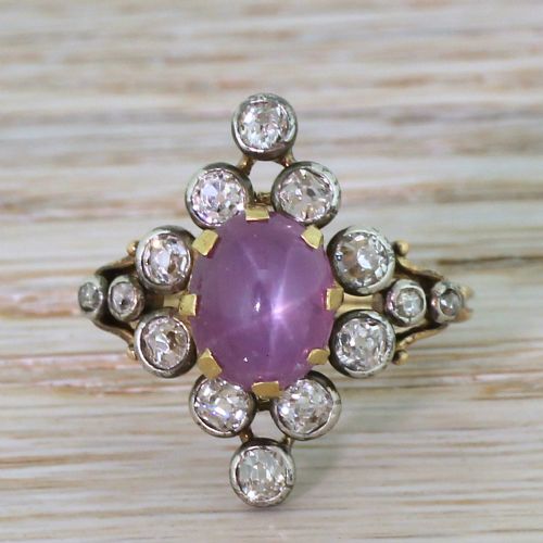 fig 1. Victorian 4.68 Carat Ceylon Purple Star Sapphire & Diamond Ring, circa 1890