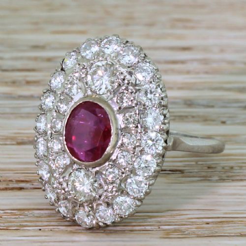 Mid Century 1.56 Carat Burmese Ruby & 2.90 Carat Diamond Ring, Circa 1965