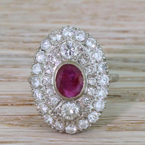 fig 1. Mid Century 1.56 Carat Burmese Ruby & 2.90 Carat Diamond Ring, circa 1965