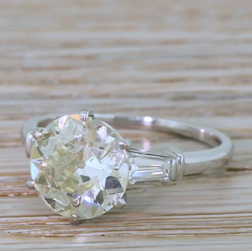 Mid Century 3.00 Carat Old Cut Diamond Engagement Ring, French, Circa 1950