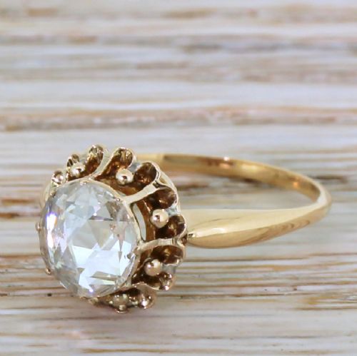 Victorian 0.80 Carat Rose Cut Diamond Solitaire Ring, Circa 1860
