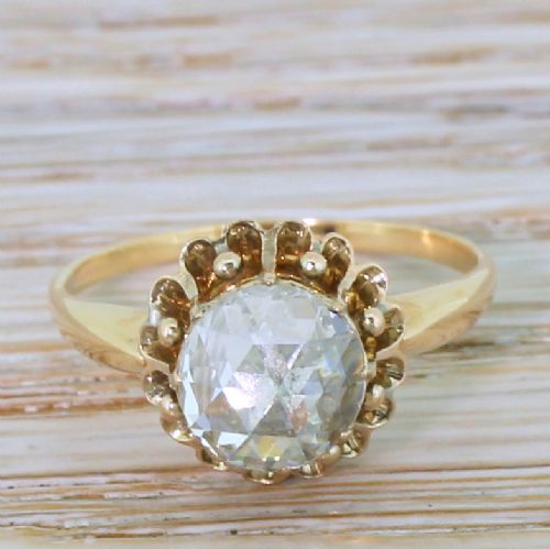 fig 1. Victorian 0.80 Carat Rose Cut Diamond Solitaire Ring, circa 1860