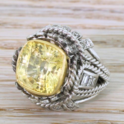 Mid Century 13.50 Carat Ceylon Yellow Sapphire Cocktail Ring, Circa 1960