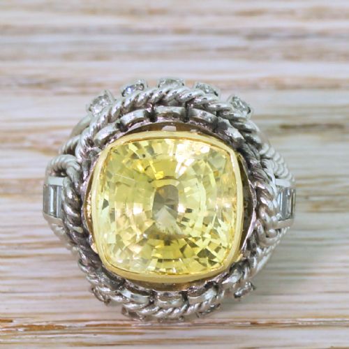 fig 1. Mid Century 13.50 Carat Ceylon Yellow Sapphire Cocktail Ring, circa 1960