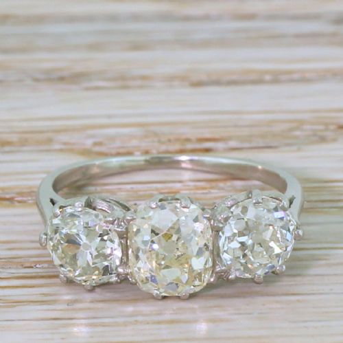 fig 1. Art Deco 3.56 Carat Old Cut Diamond Trilogy Ring, circa 1920