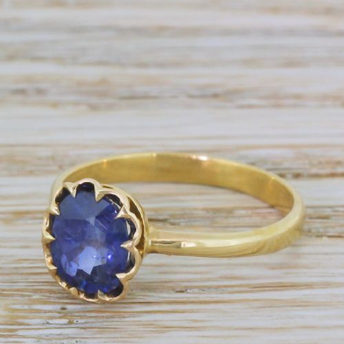 Mid Century 1.76 Carat Natural Burmese Sapphire Solitaire Ring, Circa 1950