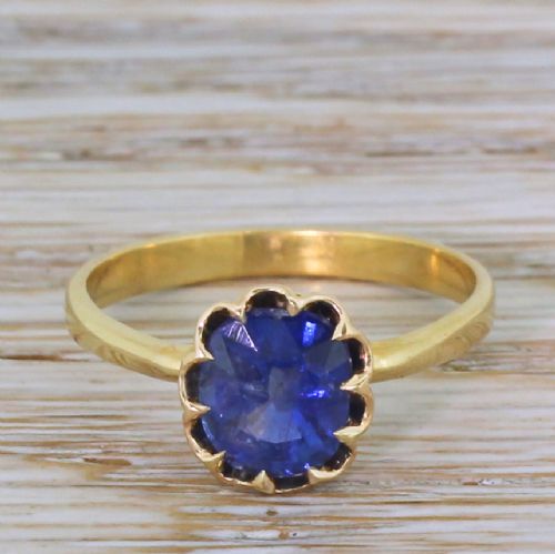 fig 1. Mid Century 1.76 Carat Natural Burmese Sapphire Solitaire Ring, circa 1950