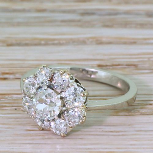 Mid Century 1.52 Carat Old Cut Diamond Cluster Ring, Circa 1955