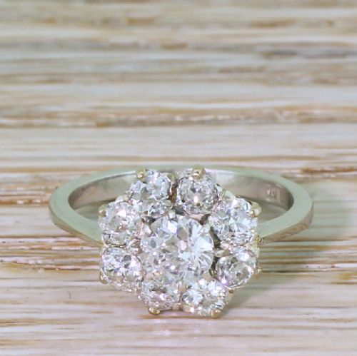 fig 1. Mid Century 1.52 Carat Old Cut Diamond Cluster Ring, circa 1955