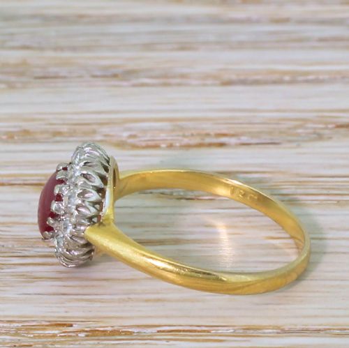 fig 2. Mid Century 0.65 Carat Cabochon Ruby & Old Cut Diamond Cluster Ring, circa 1950