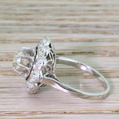 fig 2. Mid Century 1.83 Carat Old Cut Diamond Cluster Ring, French, circa 1960