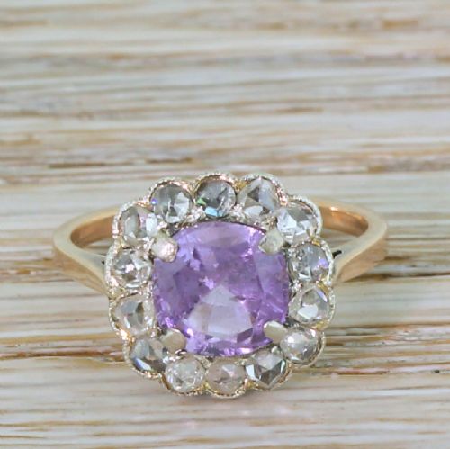 fig 1. Art Deco 1.97 Carat Purple Sapphire & Rose Cut Diamond Ring, circa 1940