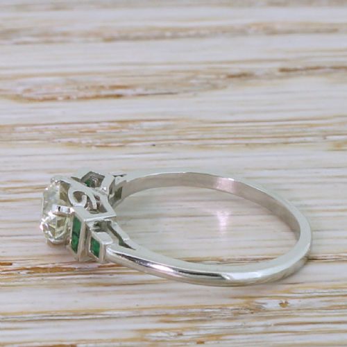 fig 2. 0.85 Carat Old European Cut Diamond & Emerald Ring, Platinum