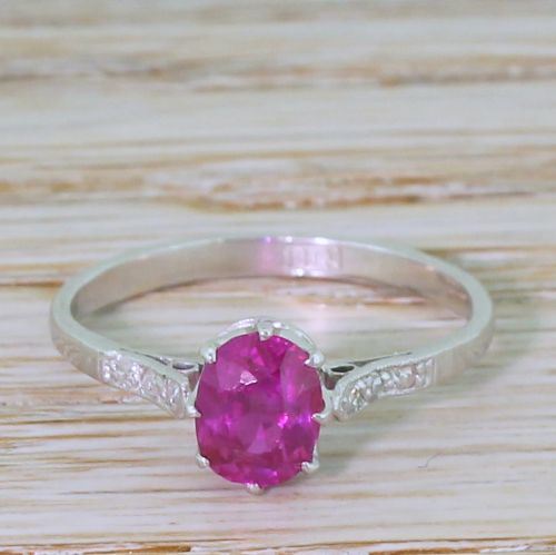 fig 1. Mid Century 0.70 Carat Burmese Ruby Solitaire Ring, circa 1960