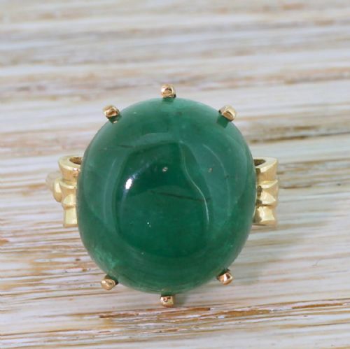 fig 1. Retro 17.50 Carat Cabochon Emerald Solitaire Ring, circa 1950