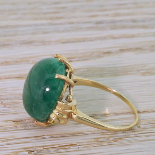 fig 2. Retro 17.50 Carat Cabochon Emerald Solitaire Ring, circa 1950