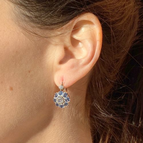 fig 1. Victorian 1.49 Carat Diamond & 2.88 Carat Sapphire Earrings, circa 1900