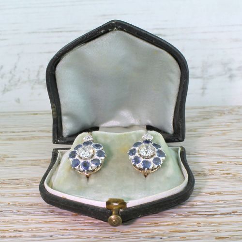 fig 2. Victorian 1.49 Carat Diamond & 2.88 Carat Sapphire Earrings, circa 1900