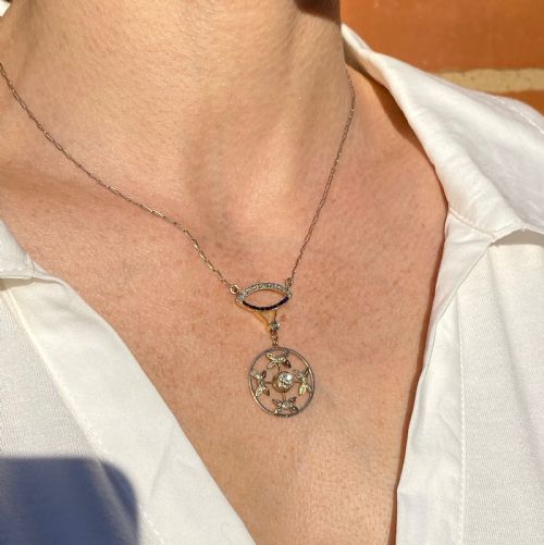 fig 1. Art Deco 0.52 Carat Old Cut Diamond & Sapphire Pendant, circa 1935