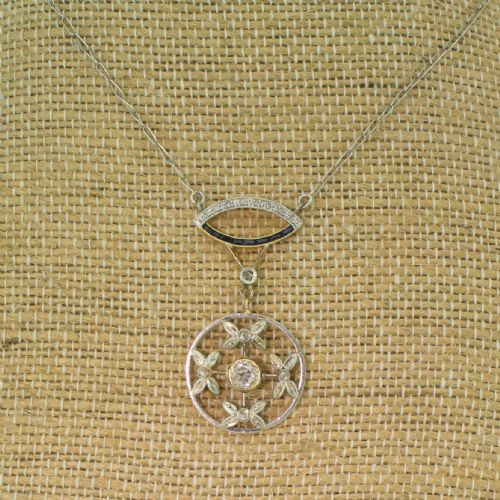 fig 2. Art Deco 0.52 Carat Old Cut Diamond & Sapphire Pendant, circa 1935