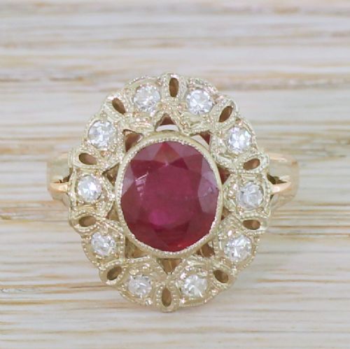 fig 1. Mid Century 2.20 Carat Ruby & Diamond Cluster Ring, circa 1960
