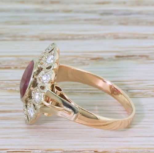 fig 2. Mid Century 2.20 Carat Ruby & Diamond Cluster Ring, circa 1960