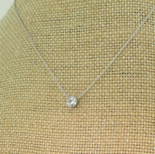 0.40 Carat Old Cut Diamond Solitaire Pendant Necklace, 18k White Gold