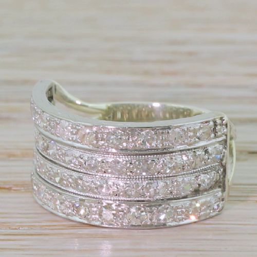 Art Deco 0.86 Carat Diamond Four Row Ring, Circa 1940