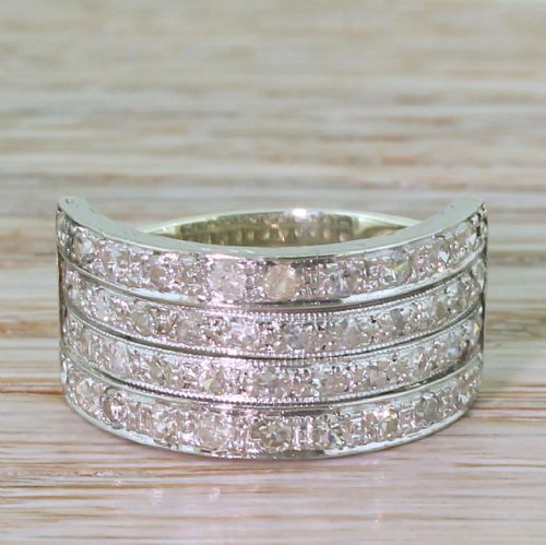 fig 1. Art Deco 0.86 Carat Diamond Four Row Ring, circa 1940