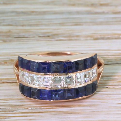 fig 1. Art Deco 2.00 Carat Sapphire & 1.00 Carat Carré Cut Diamond Ring, circa 1915