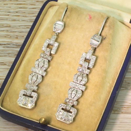 Art Deco 2.15 Carat Diamond Drop Earrings, Circa 1940