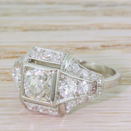 Art Deco 2.11 Carat Old Cut Diamond Ring, French, Circa 1925