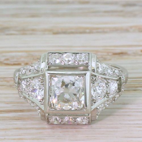 fig 1. Art Deco 2.11 Carat Old Cut Diamond Ring, French, circa 1925
