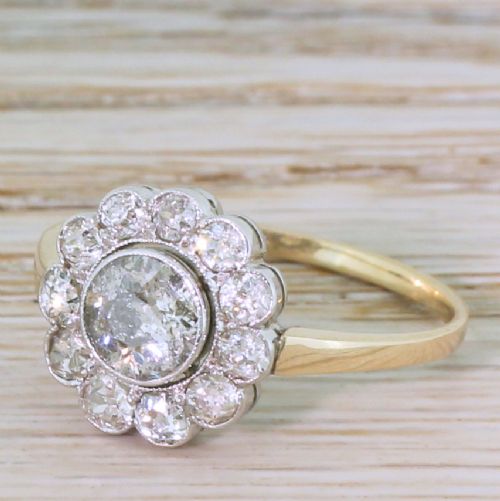 Victorian 1.41 Carat Old Cut Diamond Cluster Ring, Circa 1900