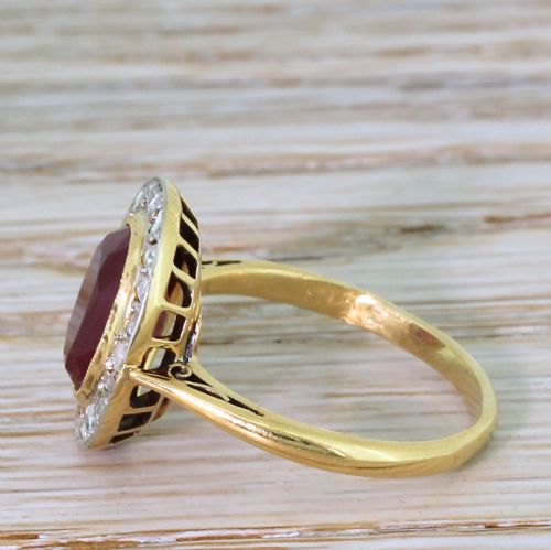 fig 2. Art Deco 3.43 Carat Ruby & Rose Cut Diamond Cluster Ring, circa 1920