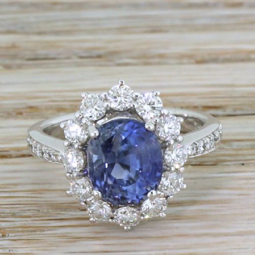 fig 1. Late 20th Century 3.42 Carat Natural Sapphire & Diamond Cluster Ring