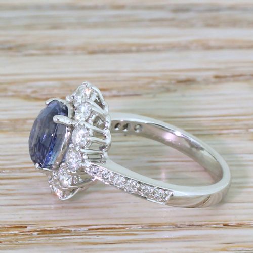 fig 2. Late 20th Century 3.42 Carat Natural Sapphire & Diamond Cluster Ring
