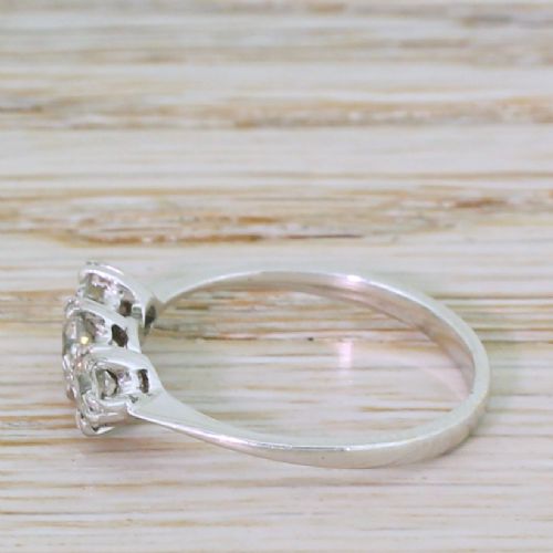 fig 2. 0.65 Carat Old Cut Diamond Trilogy Ring, 18k White Gold & Platinum